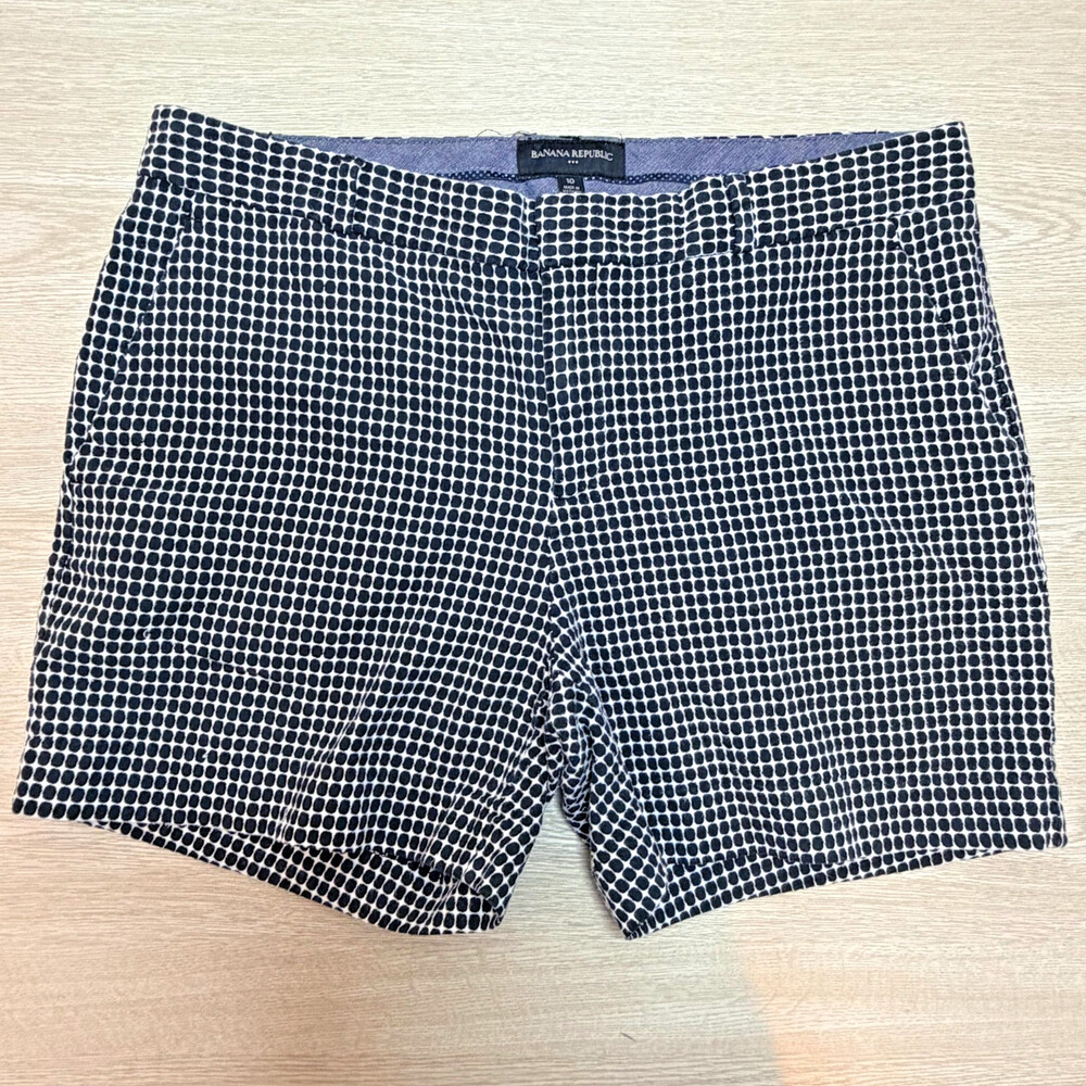 Banana Republic Chino Shorts Womens Size 10 Black and White Dot Print 4-Pocket